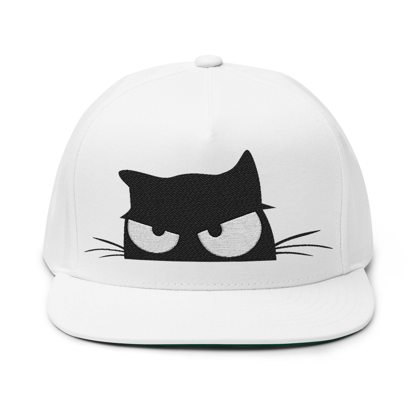Snarky Cat Face Embroidered Flat Bill Cap