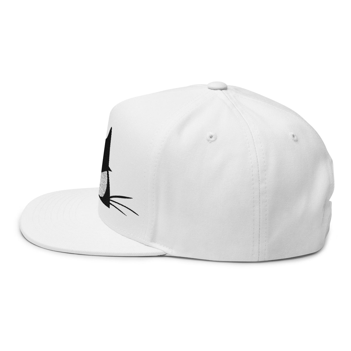 Snarky Cat Face Embroidered Flat Bill Cap