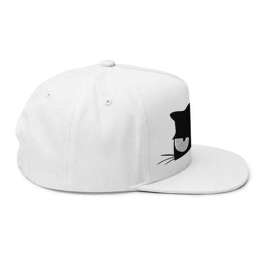 Snarky Cat Face Embroidered Flat Bill Cap