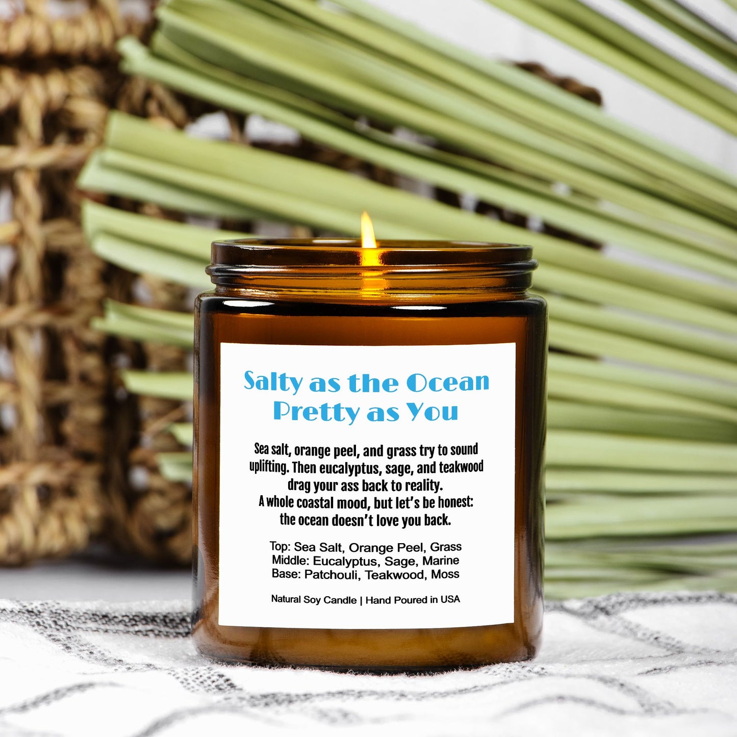 Salty as the Ocean, Pretty as You Natural Soy Candle Funny Gift
